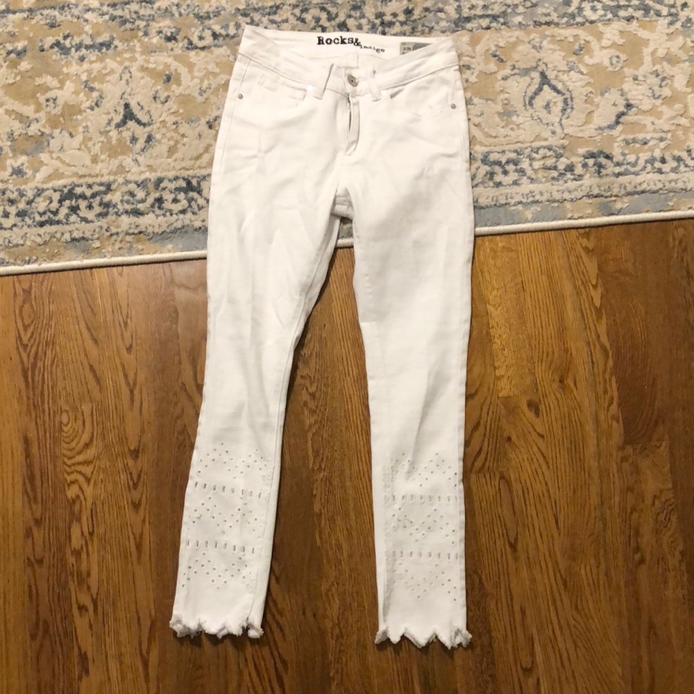 White Embroidered Crop Jeans